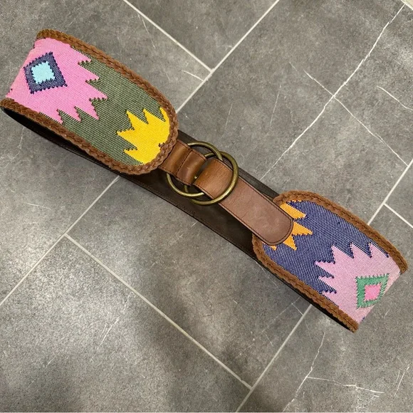 3D western belt wide boho pink leather southwest yellow purple colorful - Picture 3 of 12